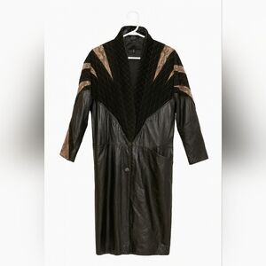 Vintage Dominic Bellissimo Leather & Suede Maxi Coat w/ Snakeskin Trim